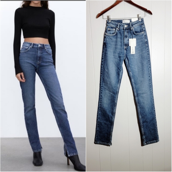 Zara Denim - NWT Zara High Rise Split Slim Medium Blue Wash Jeans Size 2
